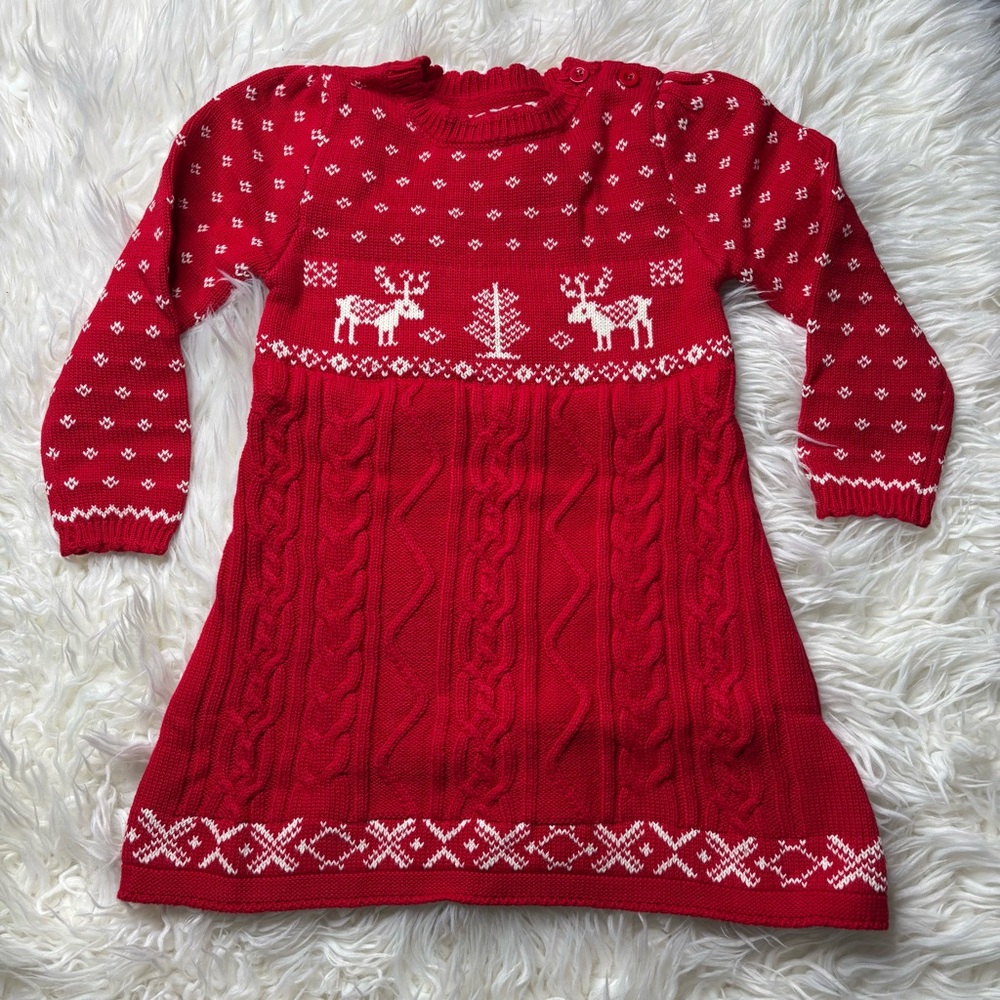 Festive Red and White Christmas holiday reindeer Knit Dress